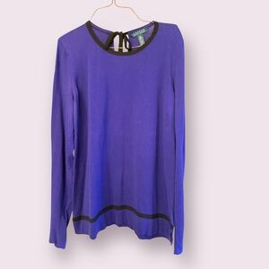 👚 LAUREN RALPH LAUREN Purple Bow-Back Sweater | Size XL | Royal Purple & Black 👚